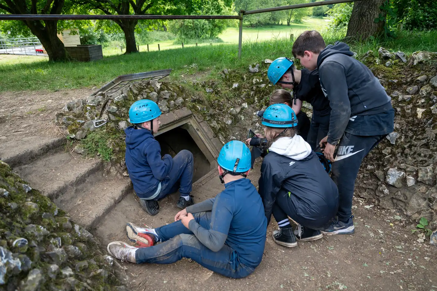 Boys potholing on residential trip